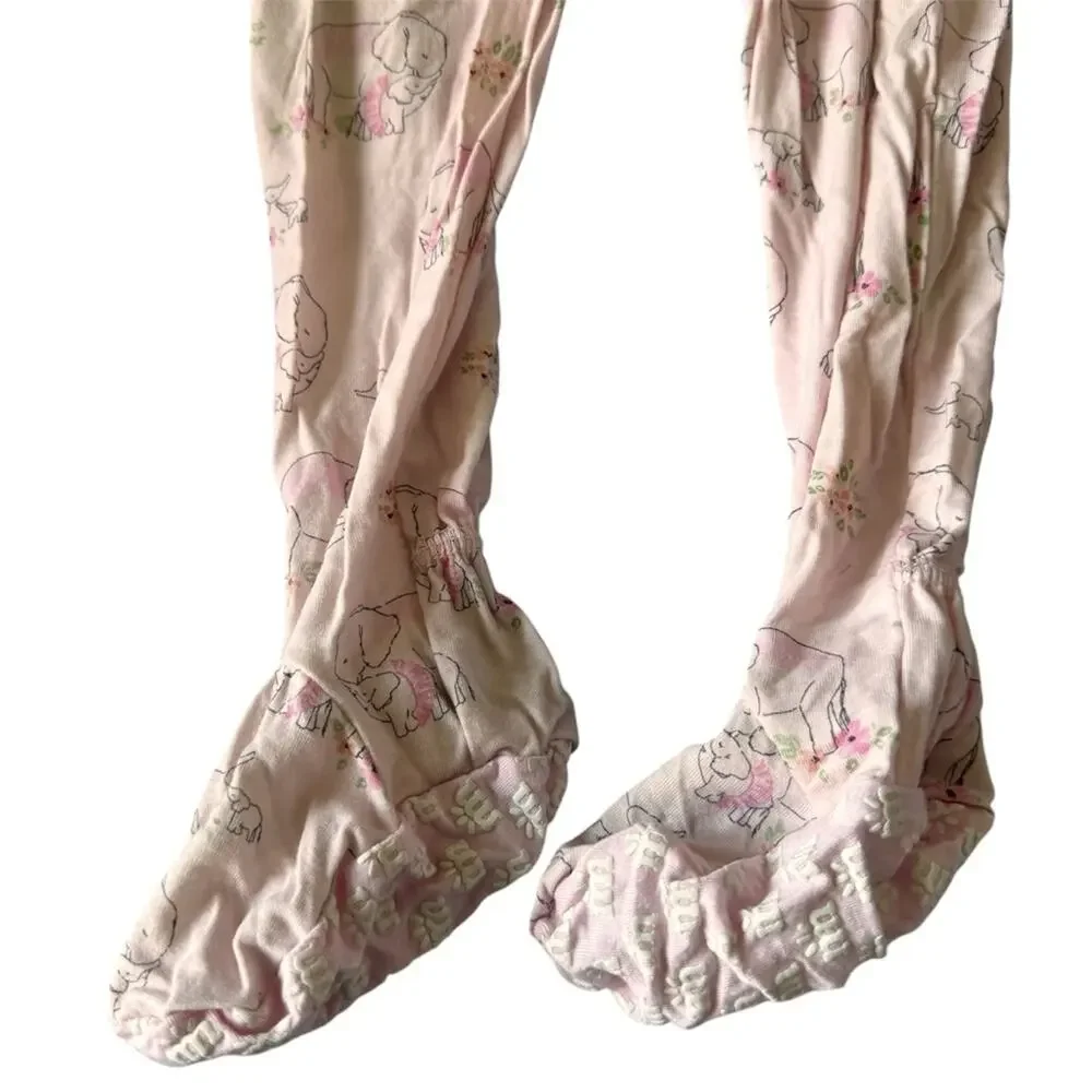 Two Magnetic Me Floral & Pink Elephants Footie Sleepwear Modal Size 9-12 & 12-18